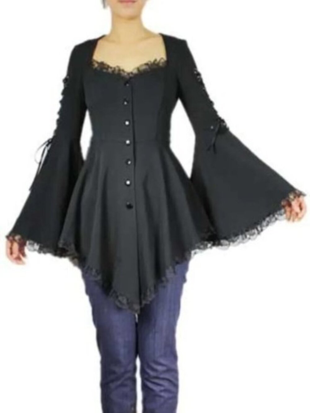 Rare Chic Star Corset Bell Sleeve Lace Button Up Goth Ribbon Top NWOT Rare Chic